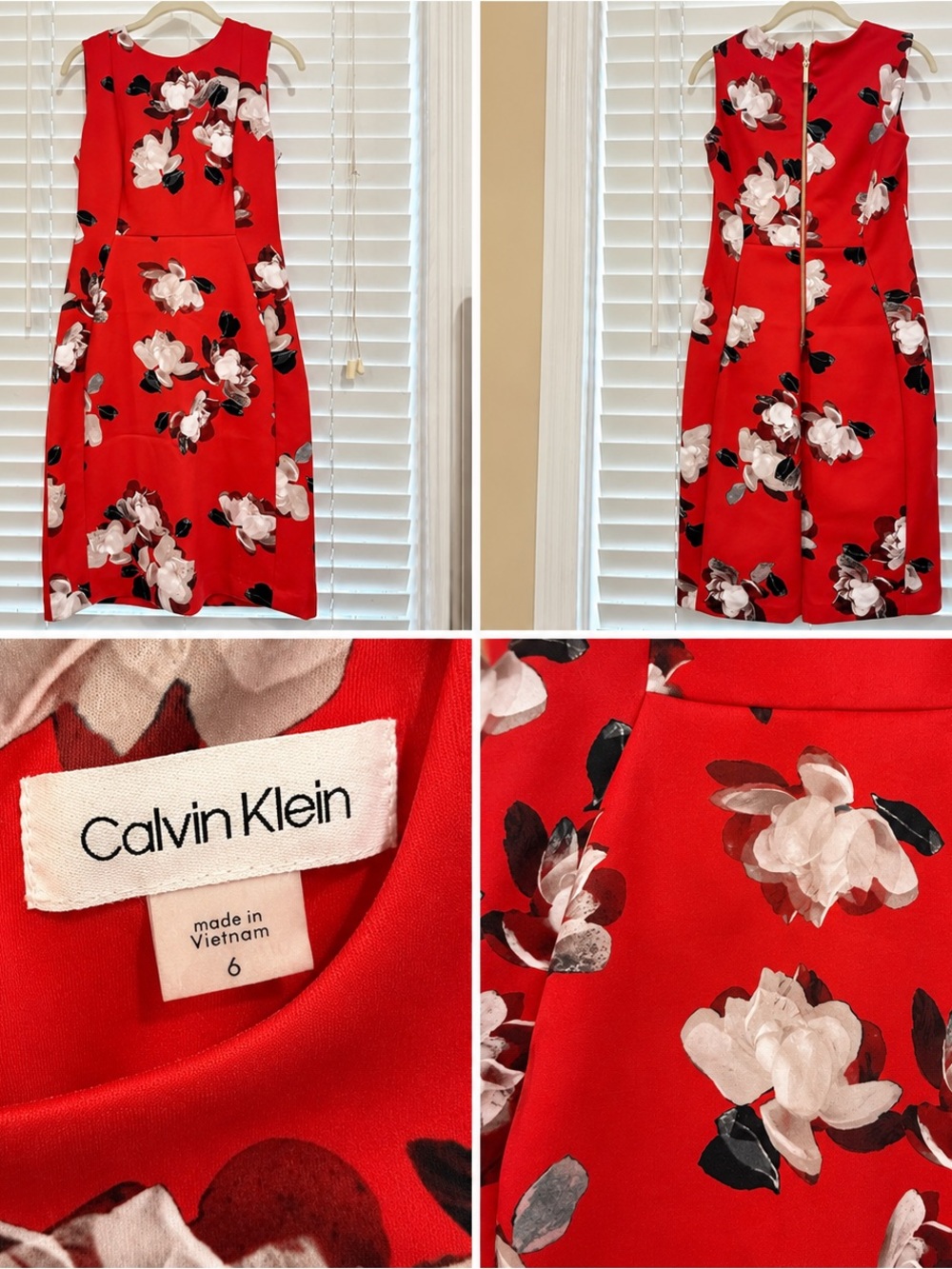 Calvin Klein Red Floral Midi Sheath Dress